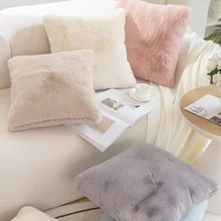 45x45cm Ultra Soft Faux Rabbit Fur Throw Pillows Case Warm Plush Decorative Throw Pillow Cover Cushion Case Pillowcases JAF116