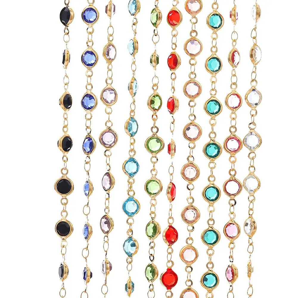 Patchwork Crystal Beaded Chain 2Meters Embedded Zircon Gold Glass Bead Accessories Bracelet Colorful DIY Jewelry Beads Chain