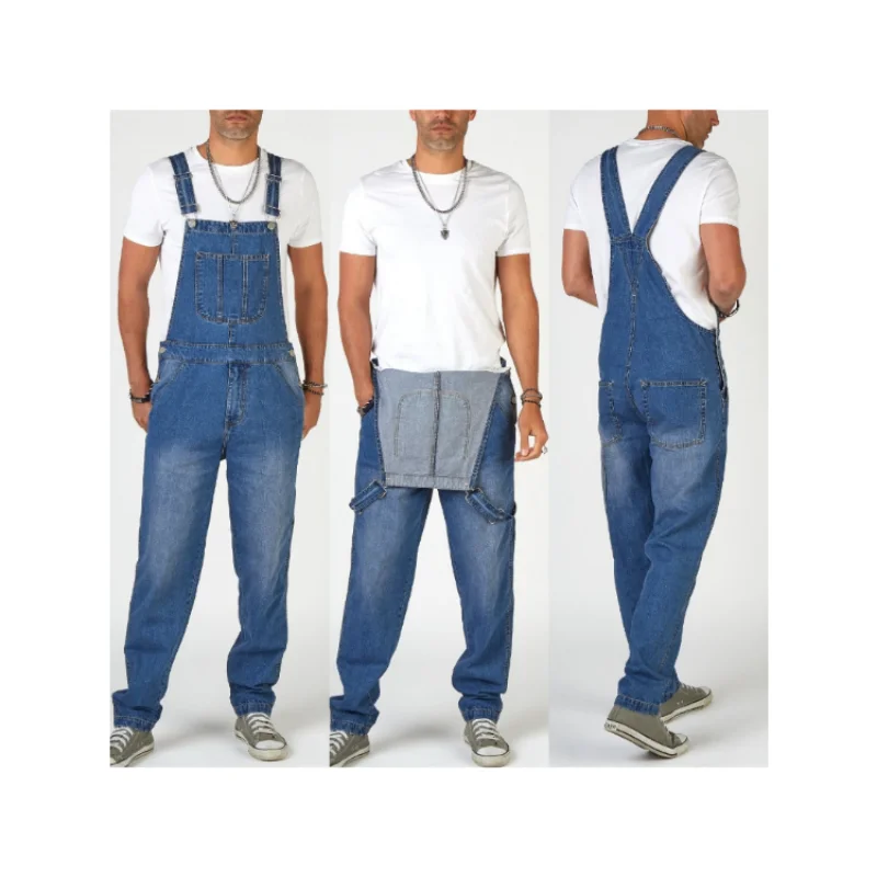 Monos de mezclilla con múltiples bolsillos para hombre, pantalones de mezclilla con herramientas de desgarro, mono con peto Cargo con múltiples bolsillos, azul, S-3XL