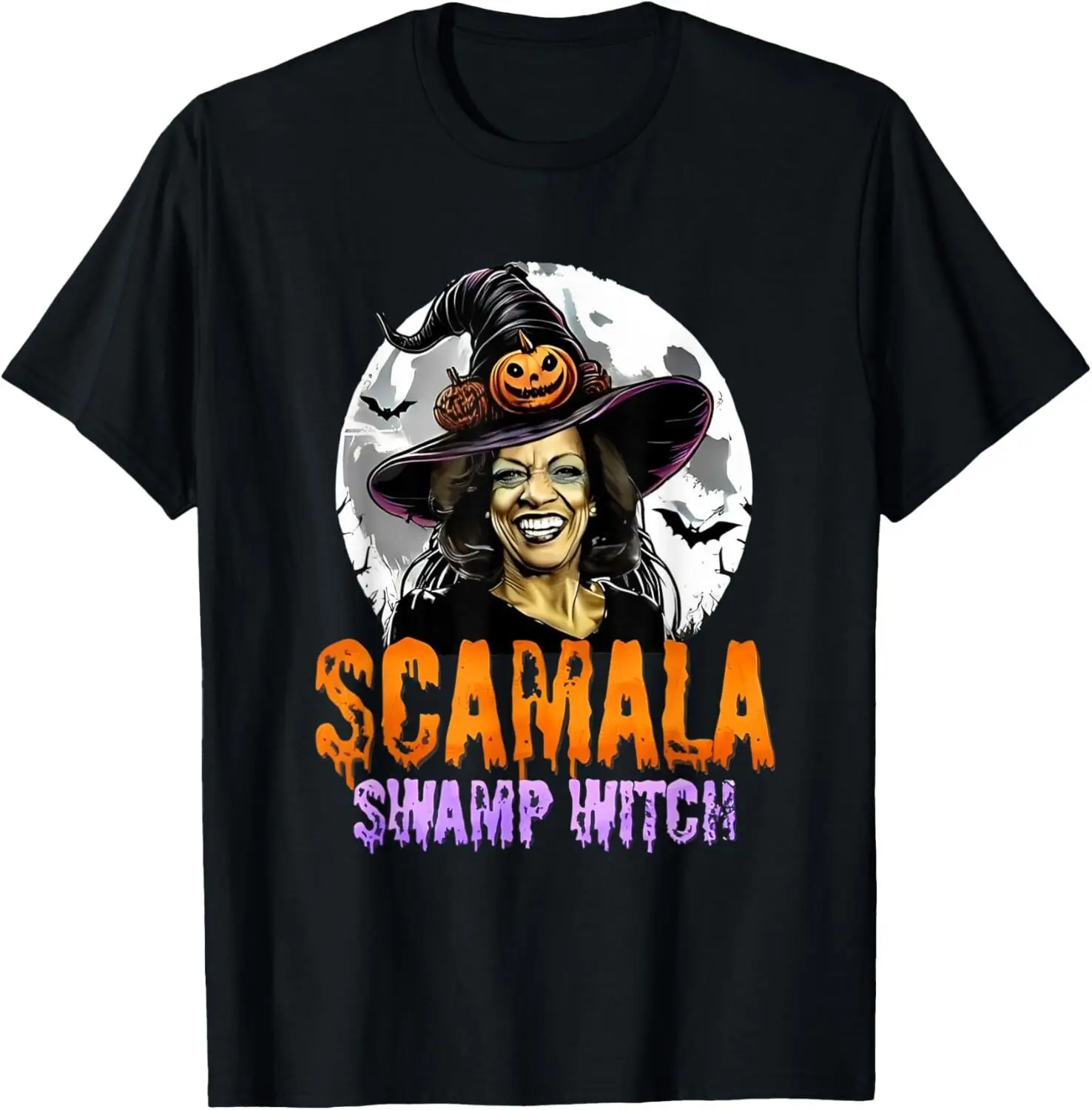 Witch Scamala Harris Anti Kamala Halloween Black Political T-Shirt S-5XL