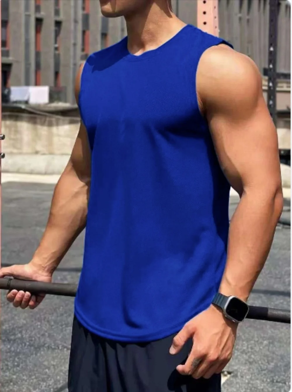 

Summer Daily Trend Men's Tank Tops Outdoor Sports Running Fitness Crew Neck Sleeveless T-shirt Urban Street Men Clothing Vest