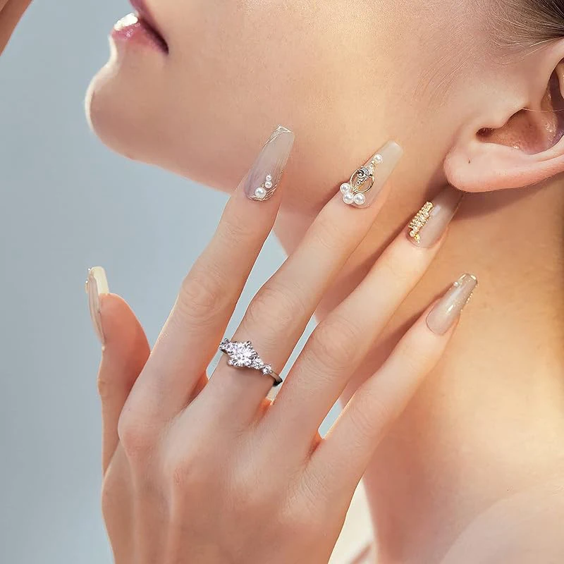 

RAPRGOLD 1ct Round Cut Lab Created Imitation Diamond Moissanite Ring for Women Engagement Rings Wedding Party Fine Jewelry Gifts