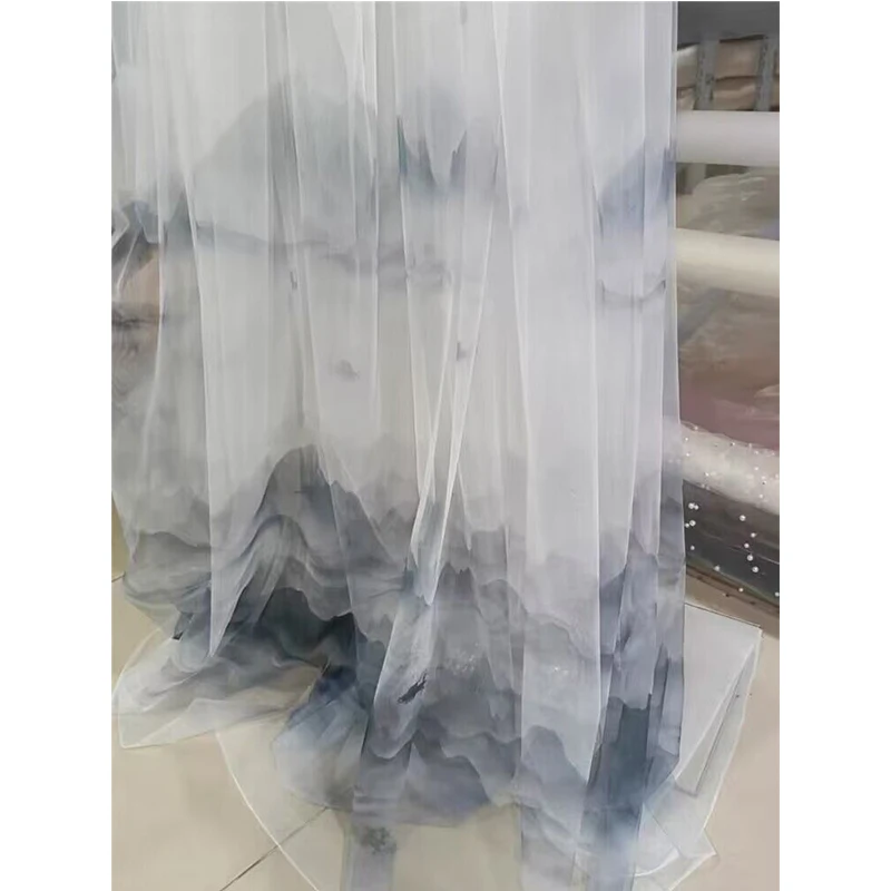 Soft Gradient Ink Painting Mesh Fabric Tulle Dress Skirt Designer Handmade DIY Fabric By the meter