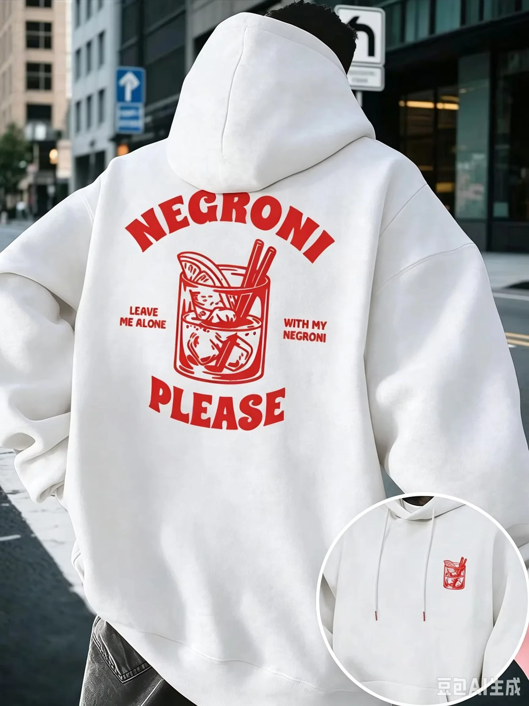 Men's Negroni Hoodie Cocktail Drink Graphic Front Back Print Oversized Pocket Pullover Sweatshirt Vintage Bar Streetwear