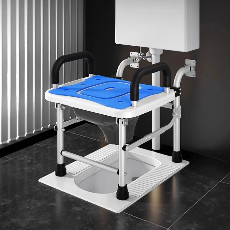 

Wall Commode Chair Squat Toilet Converted To Toilet Seat,Foldable Chair with Potty for Elderly Commode Toilet for Disabled Peopl