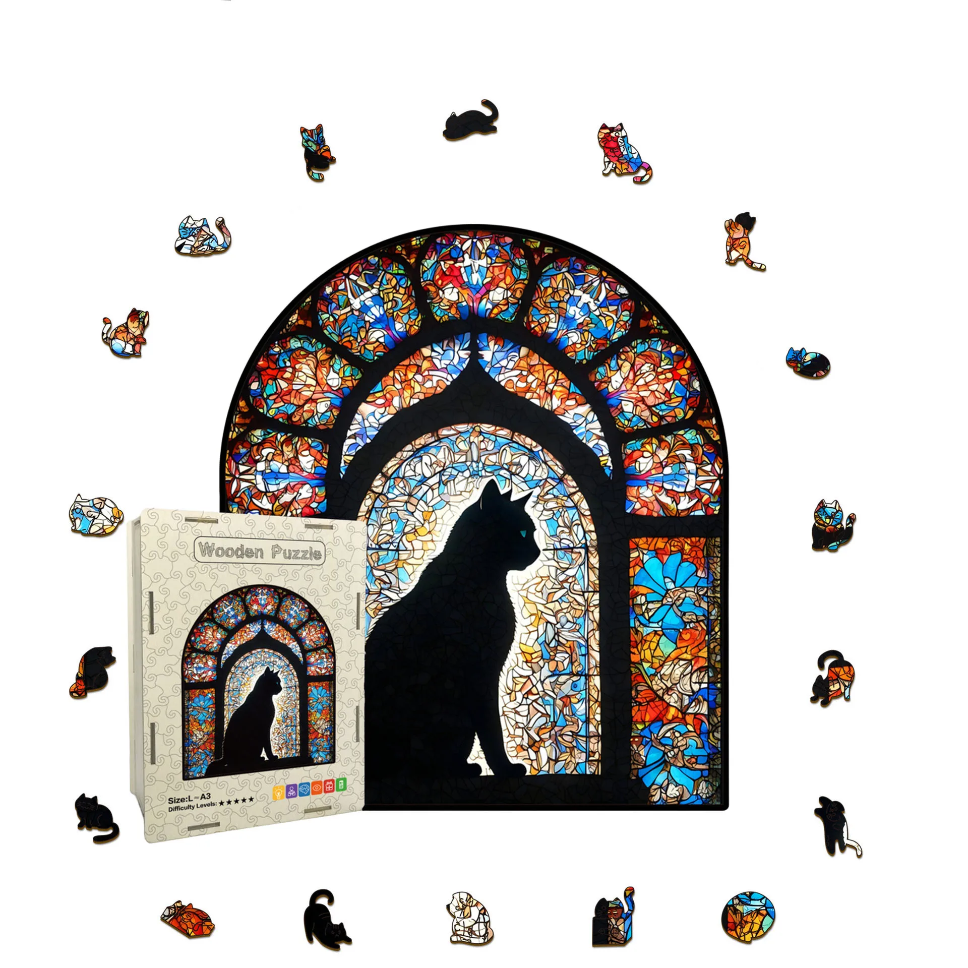 119/244개 불규칙한 모양의 고양이 나무 퍼즐 퍼즐 스트레스 해소 게임 고양이 애호가를 위한 생일 크리스마스 선물 홈 데코