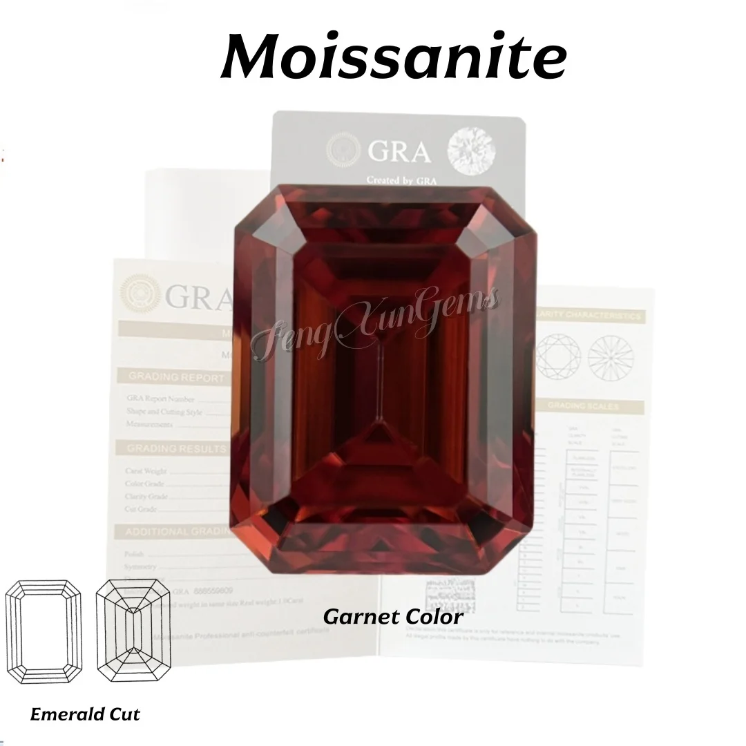 

High quality Garnet Red Loose Moissanite Gemstones Emerald Cut 0.5~10ct with GRA Certificate Clarity vvs1 Excellent Cut