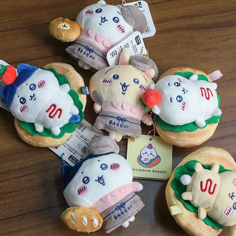 Zelfverdrijvende beer chef-kok pluche pop sleutelhangers anime cartoon hachiware dessert brood sandwich rugverpakking cadeau-accessoires