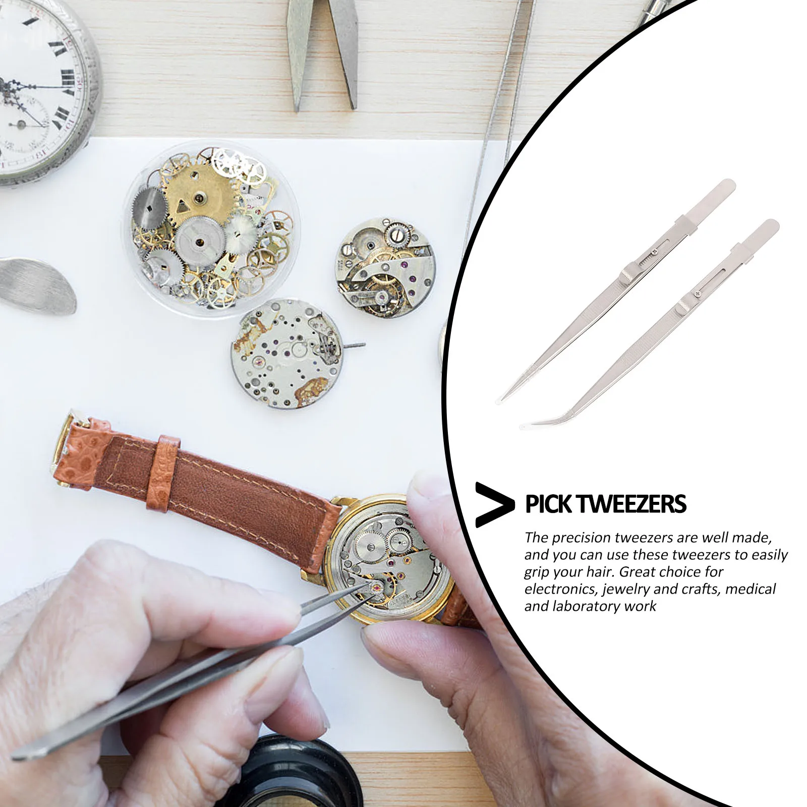 

2 Pcs Stainless Steel Tweezers Durable Anti corrosive Precision for Electronics Jewelry Medical Lab Work Silver Color