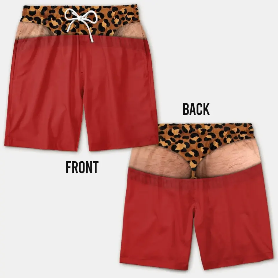 Lustige 3D-Shorts mit Haarigem Po-Print für Männer, Elastischer Kordelzug, Neuartige Badehose, Schnelltrocknend, für Poolparty und Urlaub, Größen S-6XL – Detail 4