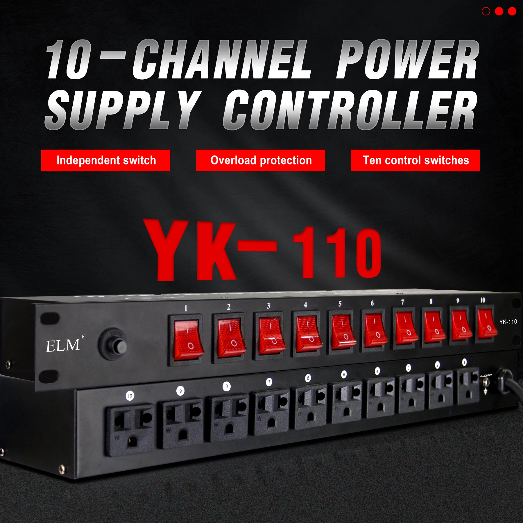 YK-110 10CH Power Sequencer with Independent Switch & 6-Level Protection for DJ Audio Stage Lighting Universal Plug