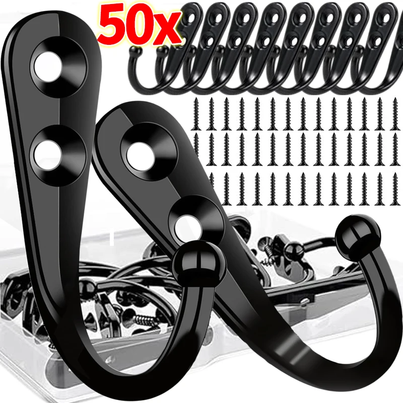 50/1set Heavy Duty Wall Mounted Hook Alloy Hanging Hooks with Screws for Kitchen Bathroom Towel Bags Robe Caps Storage Racks