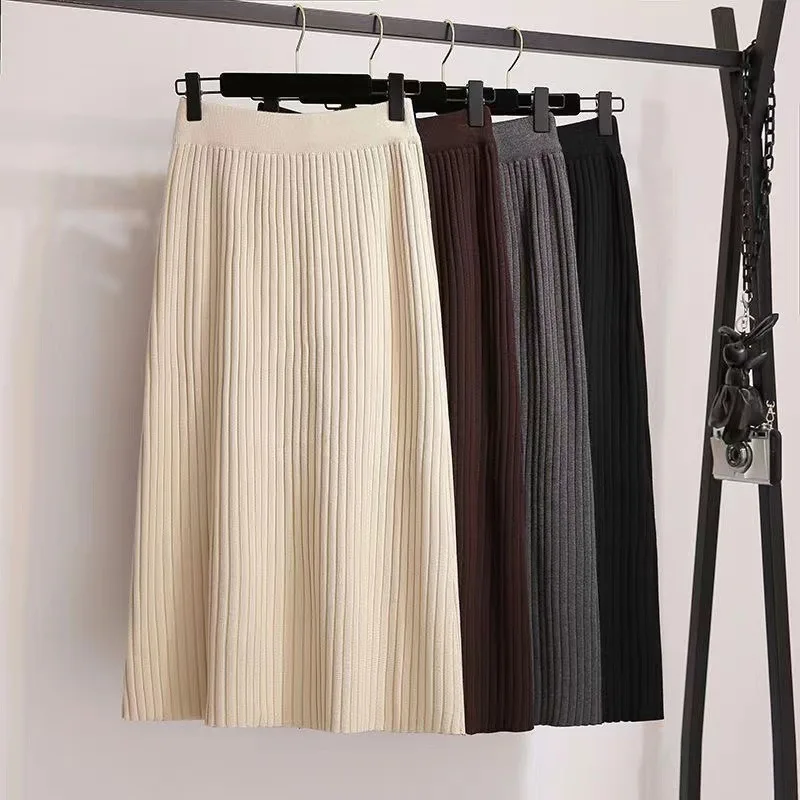 2023 Autumn Winter New Skirt Women Sexy Solid Color Slim Fit Slit Skirt Women's Fashion Elastic High Waist Stretch Elegant Skirt