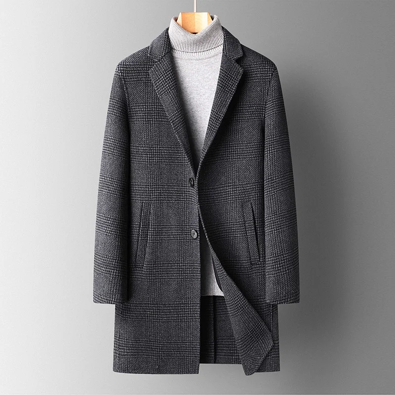 woolen Men's coat long business English pure wool new coat thickened wool windbreaker in autumn and winter