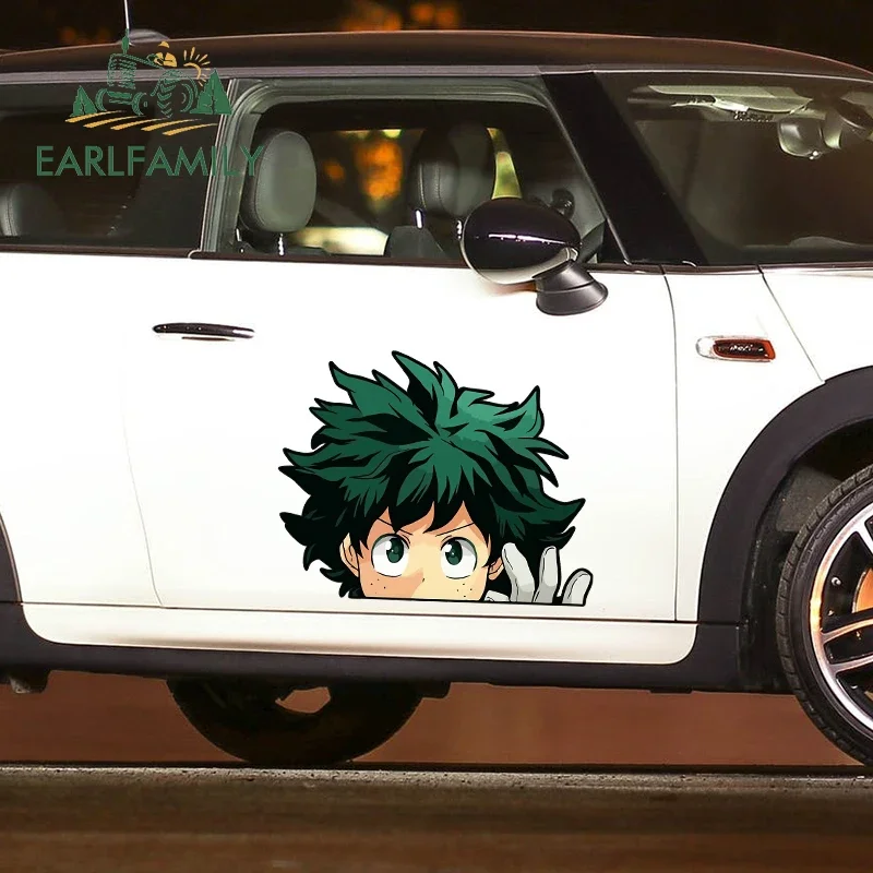EARLFAMILY 43cm x 34.7cm for Anime Peeker Deku Personality Car Sticker Funny Vinyl Decal Waterproof Car Door Protector Decor