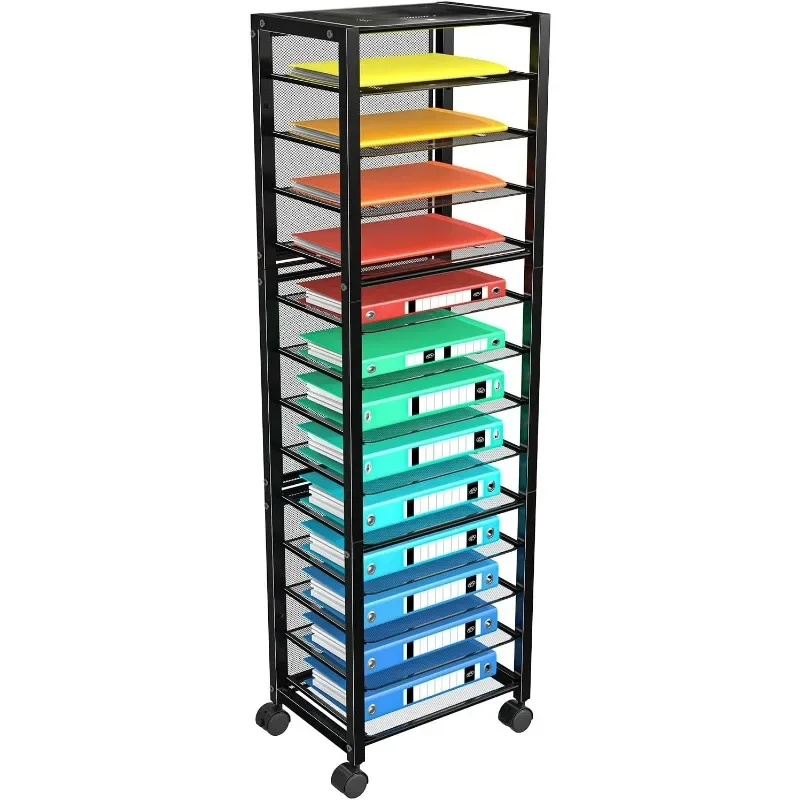 

Rolling File Cart, Desk File Organizer with Sliding Trays and Wetal Mesh Paper Letter Storage Multi-Functional Clutter Cart