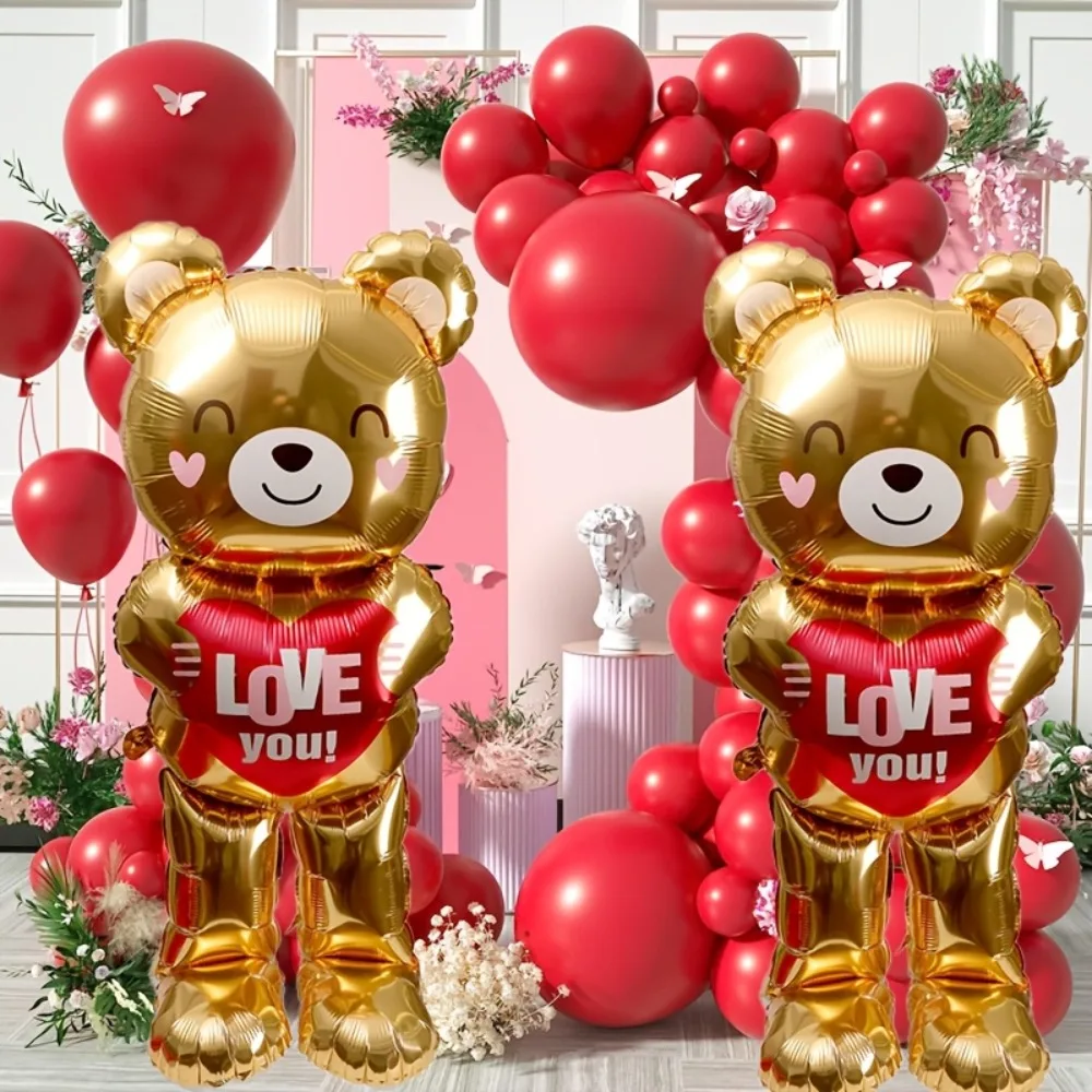 

Extra Large Standing Bear Rose Balloon Cute Heart Bear Aluminum Film Balloons for Romantic Valentine's Day Wedding Party Decor