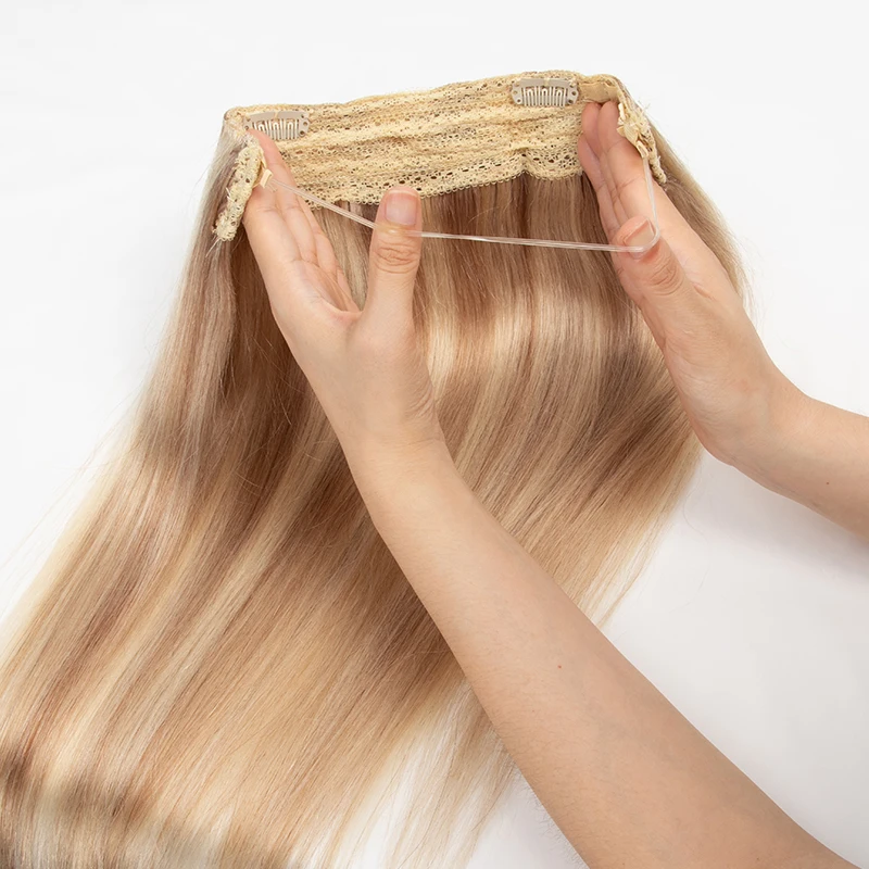 Clipe de uma peça em extensões de cabelo humano fio invisível linha clipe ins em linha reta loira extensão de cabelo natural 12 "-24" 4 clipes