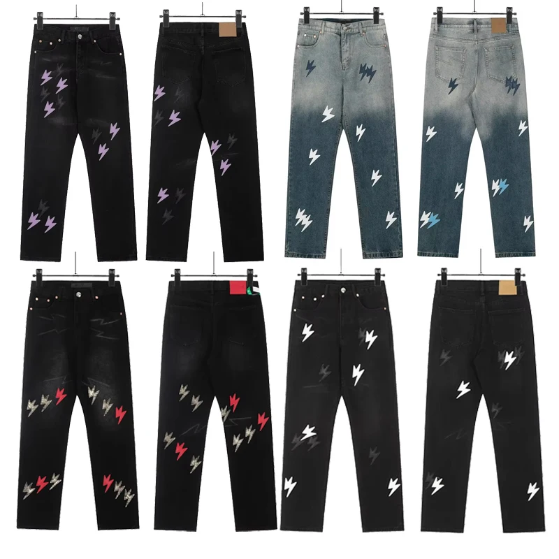 

New Arrival Lightning Gradient Jeans Best-selling High-end Jeans Retro Casual Patchwork Fashion Original Tag Wide Leg Pants