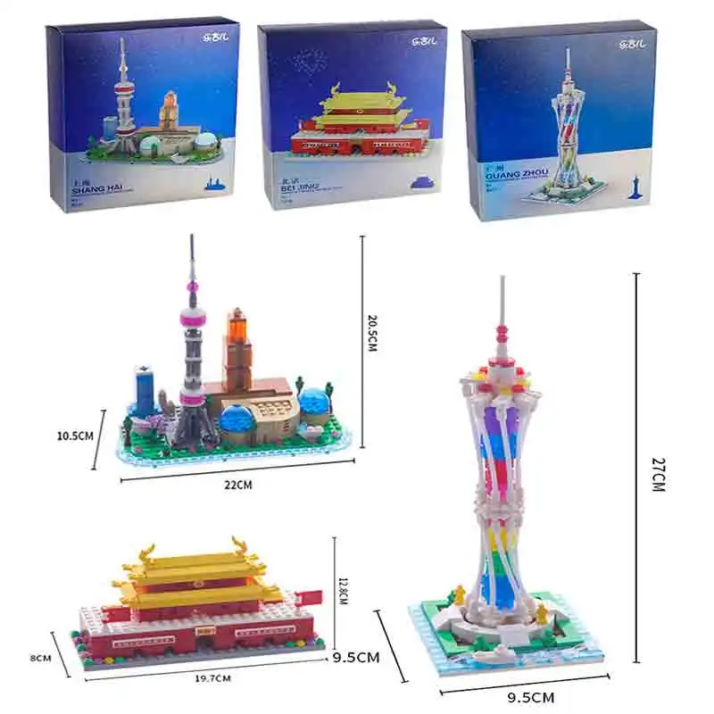 

City Streetscape Architecture colorful Guangzhou Shanghai Skyline Building Blocks Beijing Tiananmen Square Brick Classic For Chi