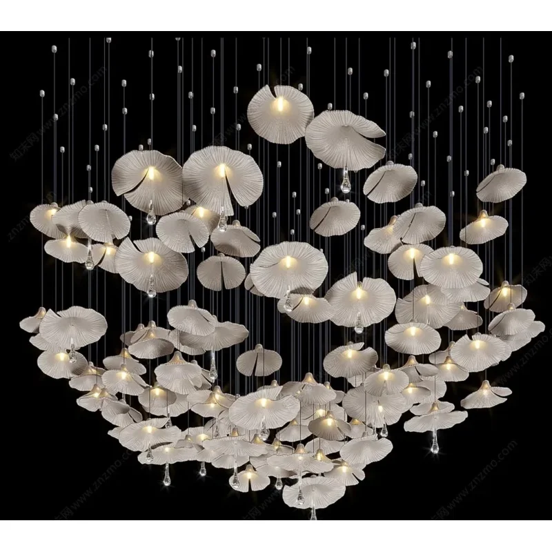 Luxury Mushroom Ceramic Chandelier White Flower Art Hanging Pendant Light For Sale Hotel Restaurant Lobby Lightings