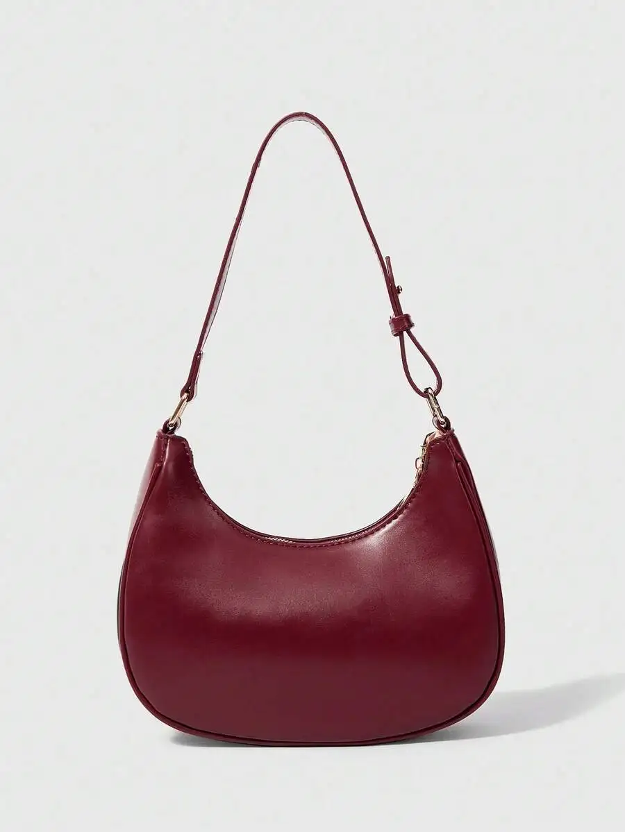 

Crescent Shape Solid Color PU Leather Shoulder Bag For Women Business Casual Daily Use