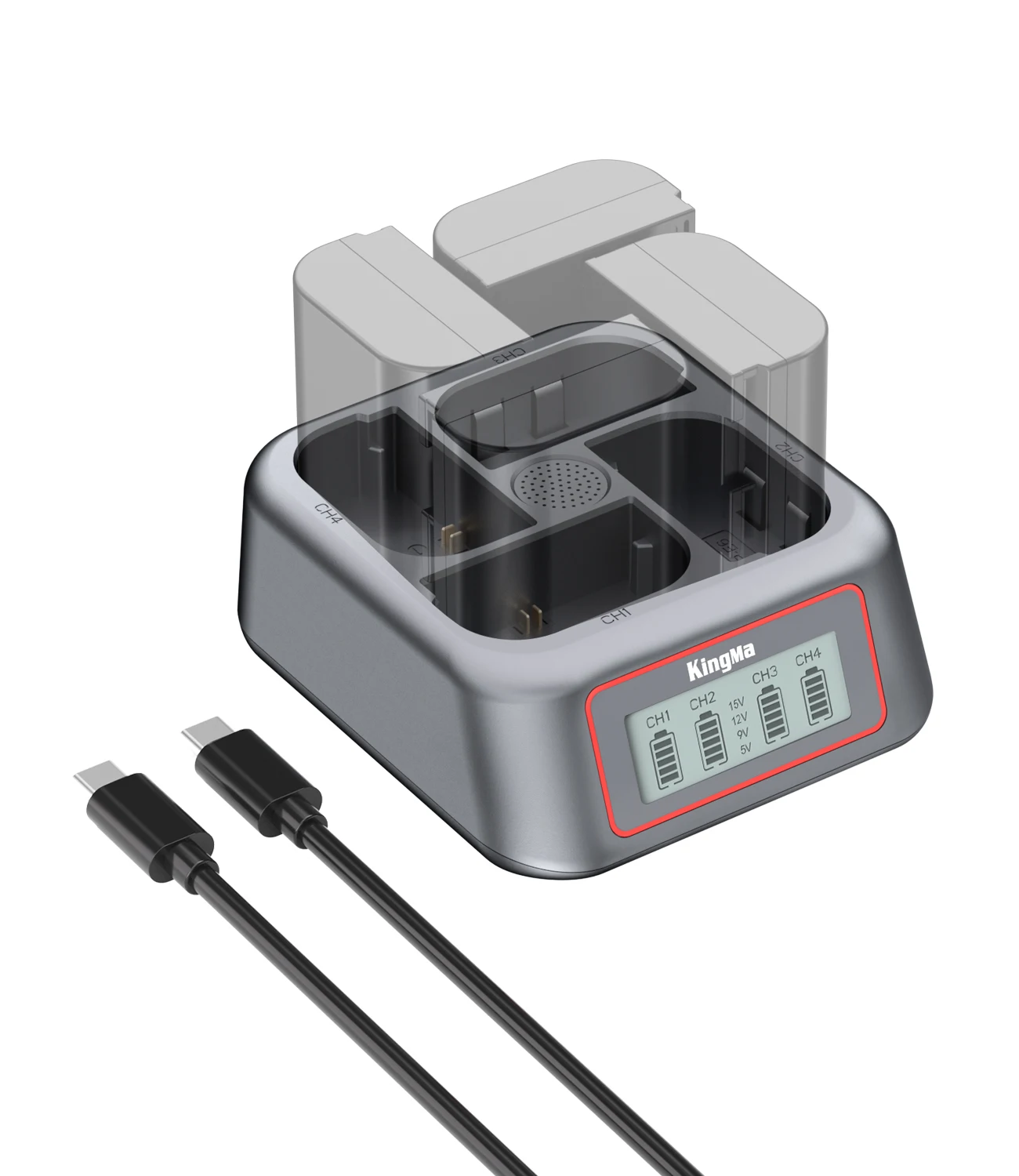 LP-E6/LP-E6N/LP-E6NH/LP-E6P 4-Slot Charger with PD 45W Fast Charging, For Canon R5 II, 6DII, 5DIII, 5DIV, R5 C, R6, R7