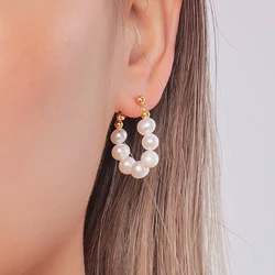 Simple 5-6mm Natural Freshwater White Pearl Flat Round Ear Studs 925 Sterling Silver Fine For Women Girls Earrings Jewelry Gifts