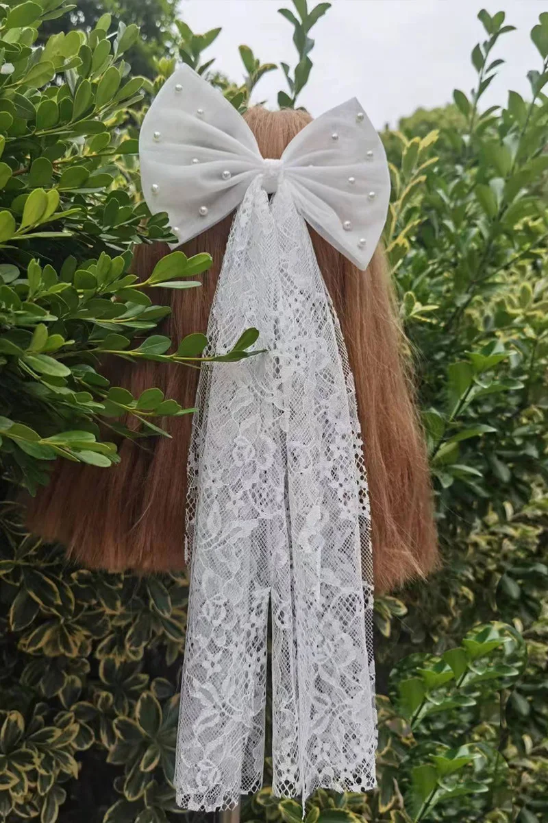 Bando pita mutiara 40cm, aksesori rambut Korea pita rambut pernikahan jepit rambut pengantin