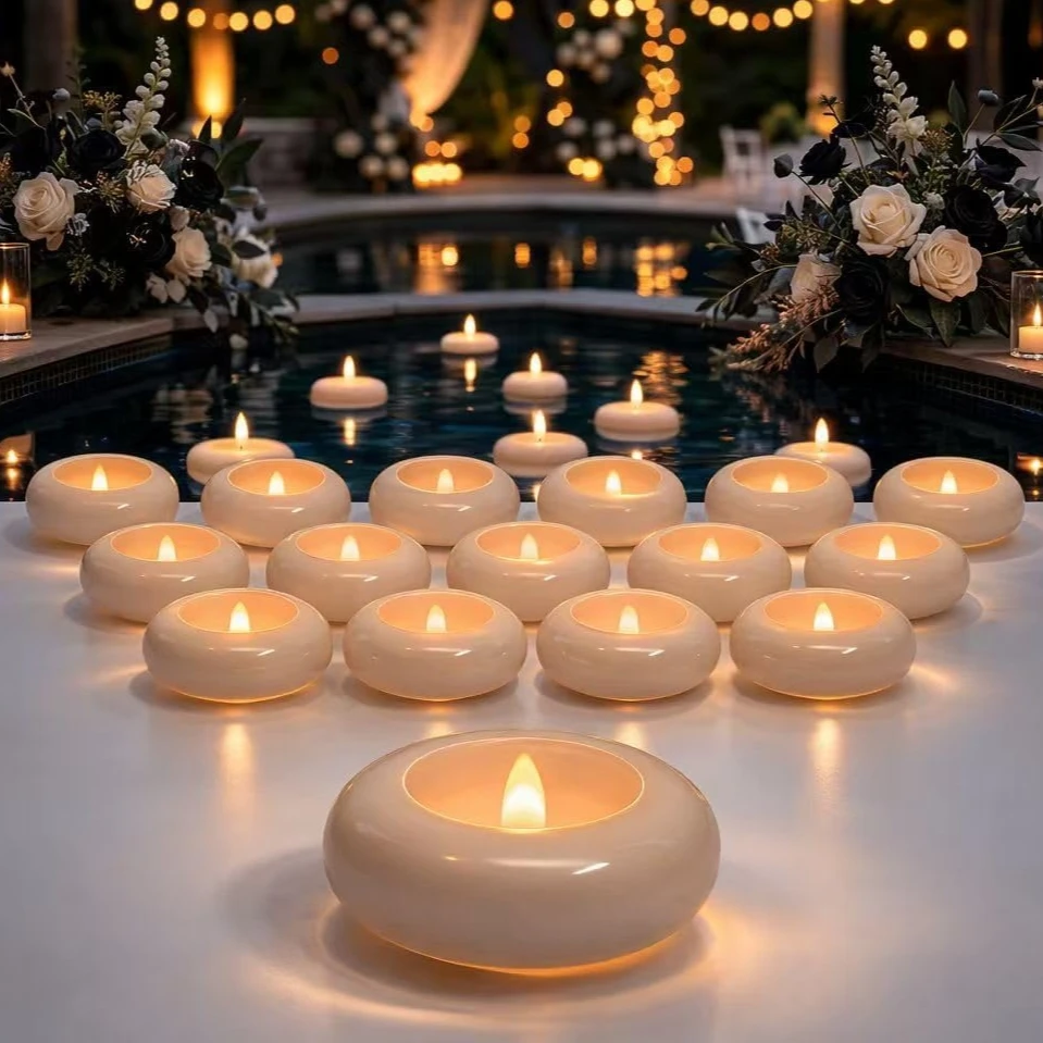 Wasserdichte schwimmende Kerzen, 200 Stunden batteriebetriebene LED-Teelichter, flammenlose flackernde Teelichter für Pool, Bad, Spa, Hochzeit