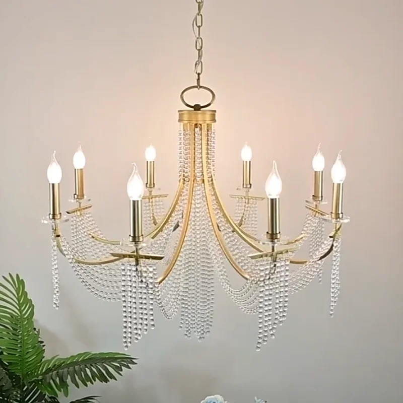

Luxury Crystal Romantic Art Candle LED Chandelier Hotel Villa French Country Style Pendant Light for Living Room Bedroom Kitchen