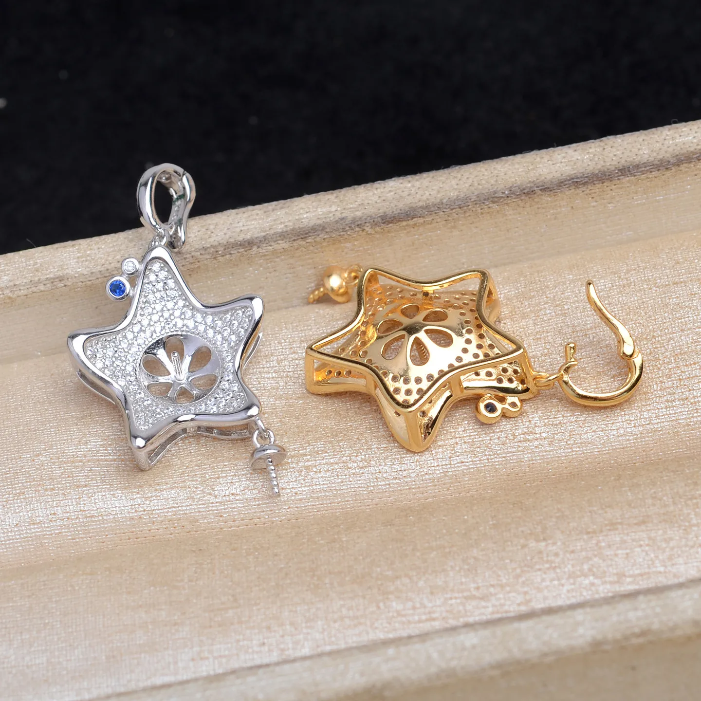 Star Shape S925 Sterling Silver Pendant Mounts Base Findings Settings Mountings Jewelry Fittings for 10-11mm Pearls 3pcs/lot