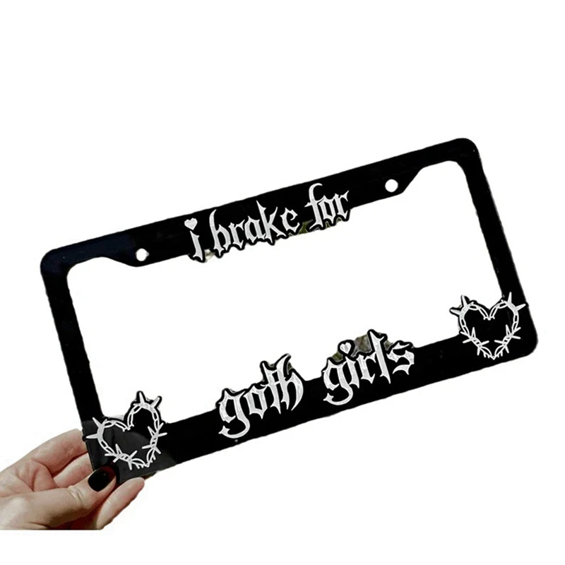 2X Black License Plate Frame Decorative License Brake For Goth Girls Auto Plate Frame Portable For Car Lover