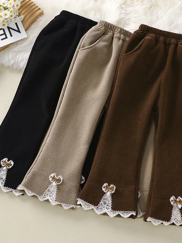 

Детские вельветовые расклешенные брюки для девочек, осенне-зимний повседневный комплект, утепленные, с завышенной талией