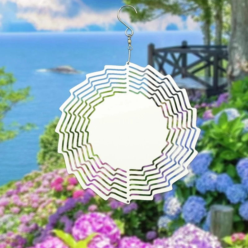 6 Pack 8 Inch Aluminum 3D Sublimation Wind Spinner Double Sided Circle Sublimation Garden Wind Spinners For Yards&Garden