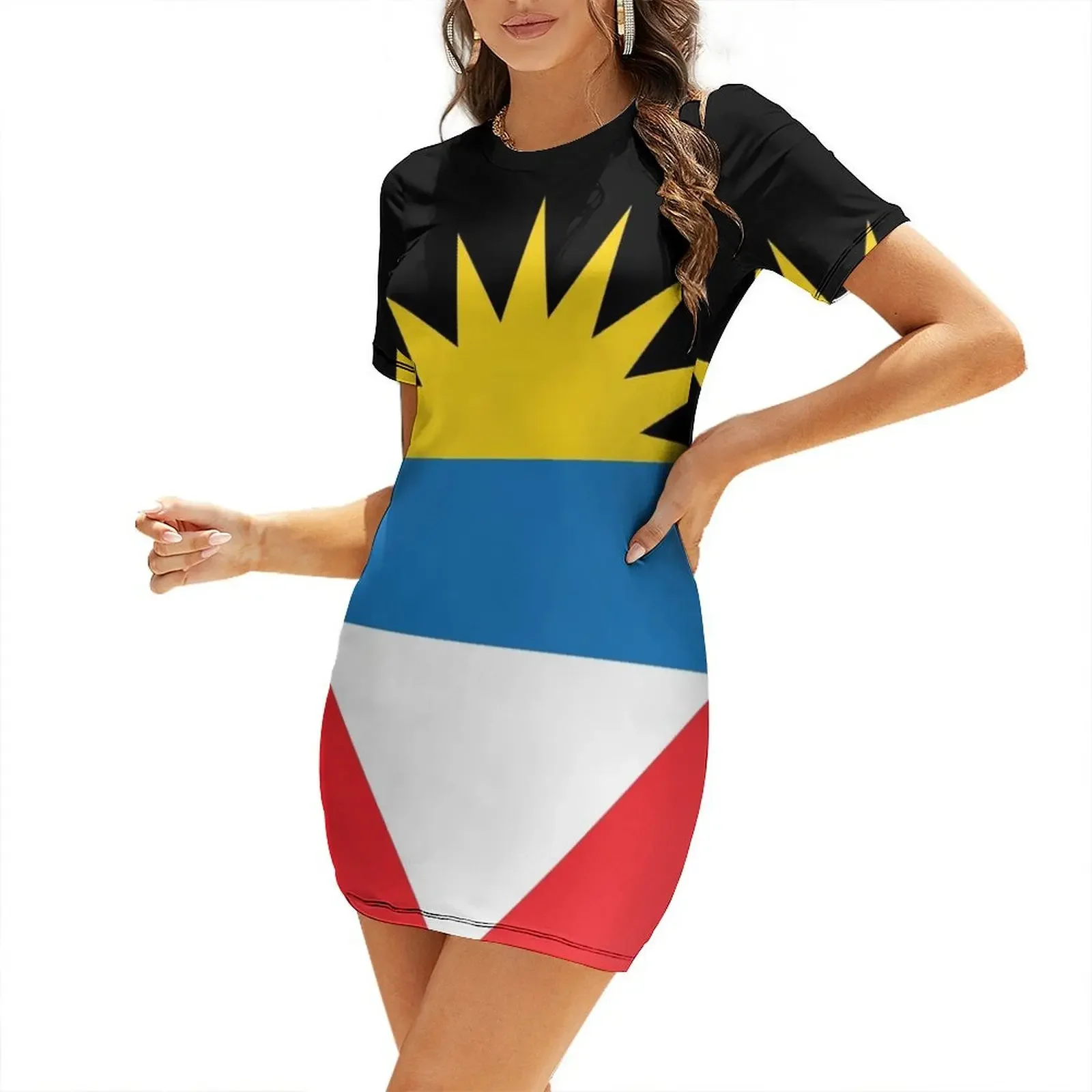 

Antigua and Barbuda National Flag Short-Sleeved Dress chic and elegant woman dress Female clothing