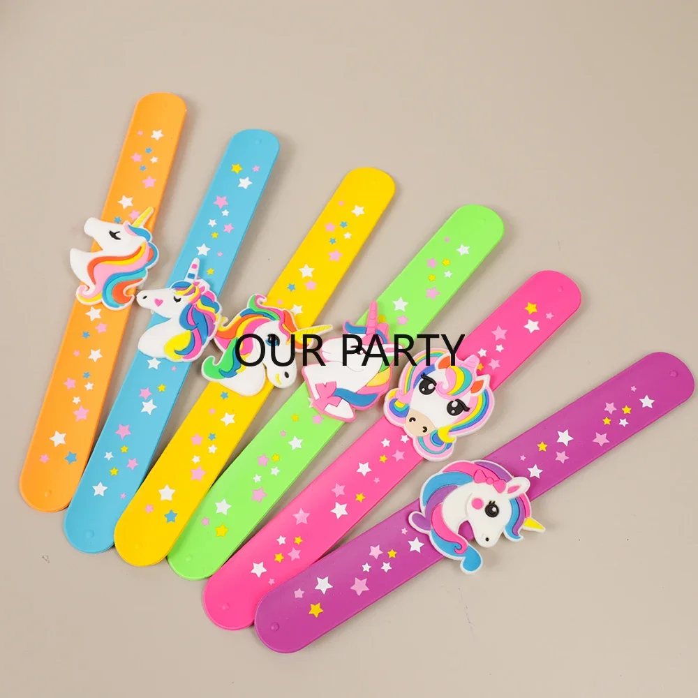 6Pcs Cute Star Unicorn Theme PVC Slap Bracelets Wristband Toy for Kids Birthday Party Favors Baby Shower Souvenir Goodie Bag