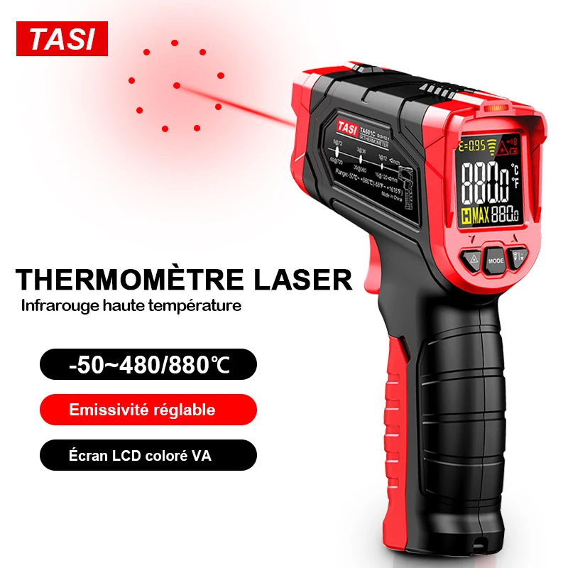 TASI-termómetro láser infrarrojo para cocina, medidor de temperatura de 880/680/480/400 grados de aplicación, medición de área grande