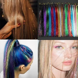 24 Colors 180 Strands Shiny Threads Glitter Hair Tinsel Gold Silk Hair Glitter String Extensions Accessories for Women Headdress