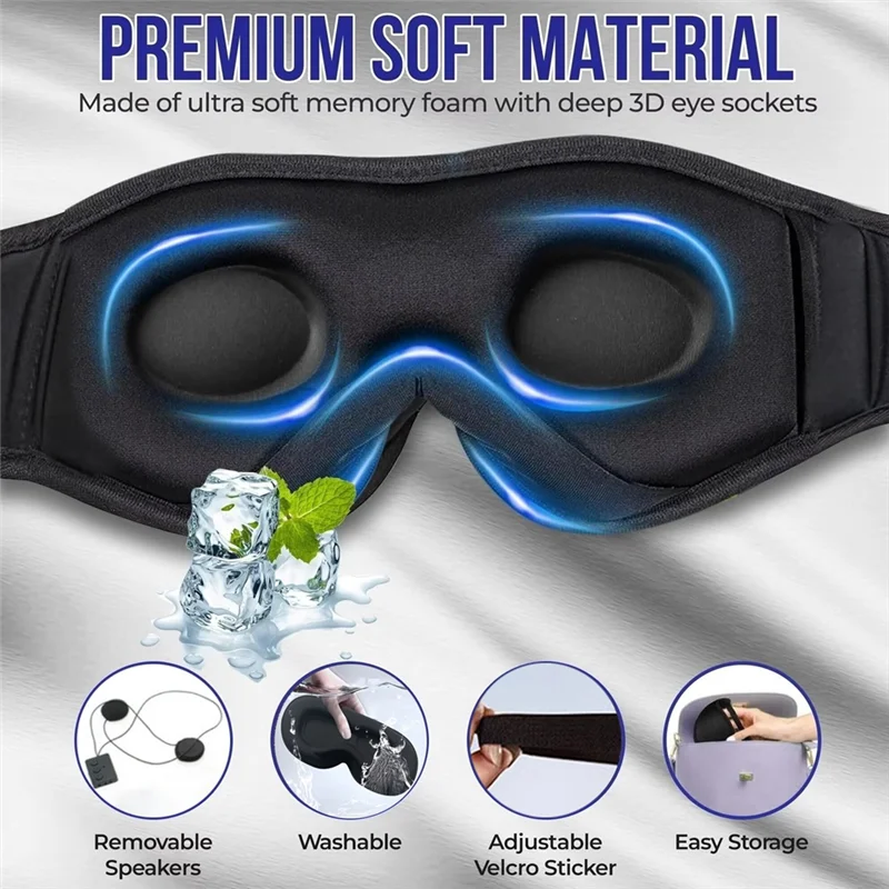

Excellent-Bluetooth Wireless Sleeping Headphones Music Sleep Mask Washable Music Headset Eyemask Handsfree Call Earphones