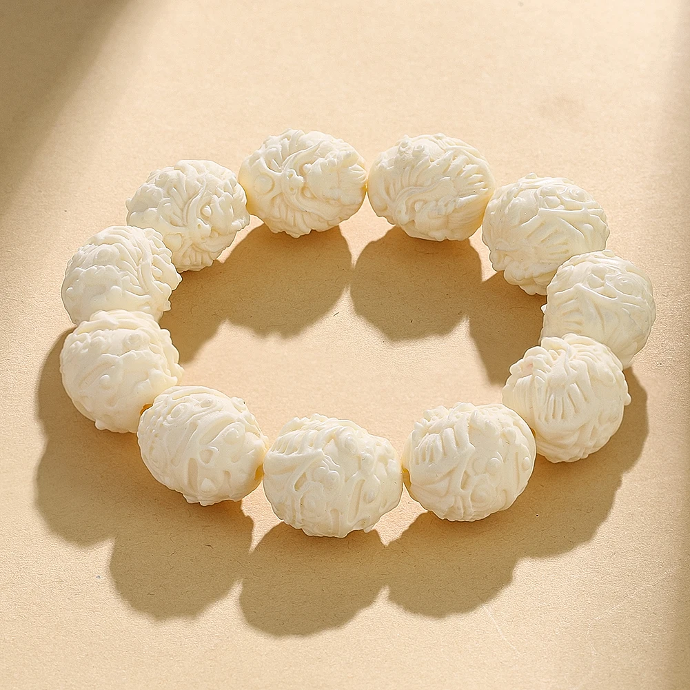 

Natural Ivory Fruit Carved Dragon Beads Bracelet Handcarved Charm Jewelry Auspicious Animals Bracelet Lucky Amulet for Women Men