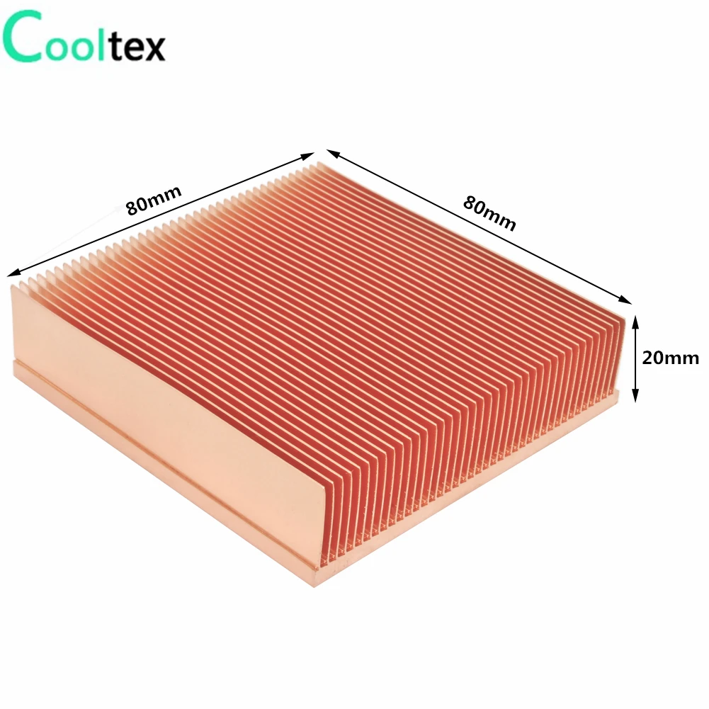 COOLTEX 80x80x20mm Pure Copper Heatsink Skiving Fin Heat Sink for Electronic Chip LED VGA Radiator Cooling Cooler