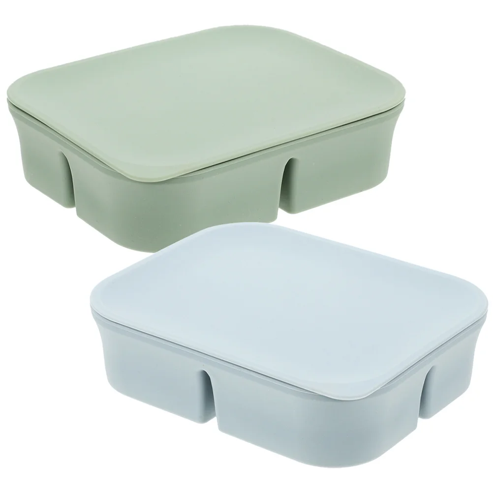 

2Pcs Silicone Compartments Food Containers Airtight 4-Section Bento Box for Refrigerator Freezer Fruit Vegetable Storage
