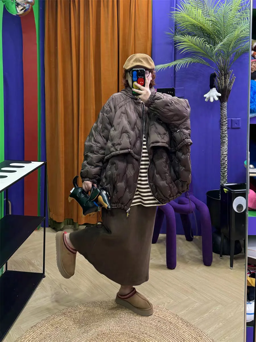 الشتاء الصلبة خفيفة الوزن فضفاضة مقنعين أسفل سترة المرأة الأبيض بطة أسفل سترة معطف الإناث عادية سستة سترة دافئة أبلى #6