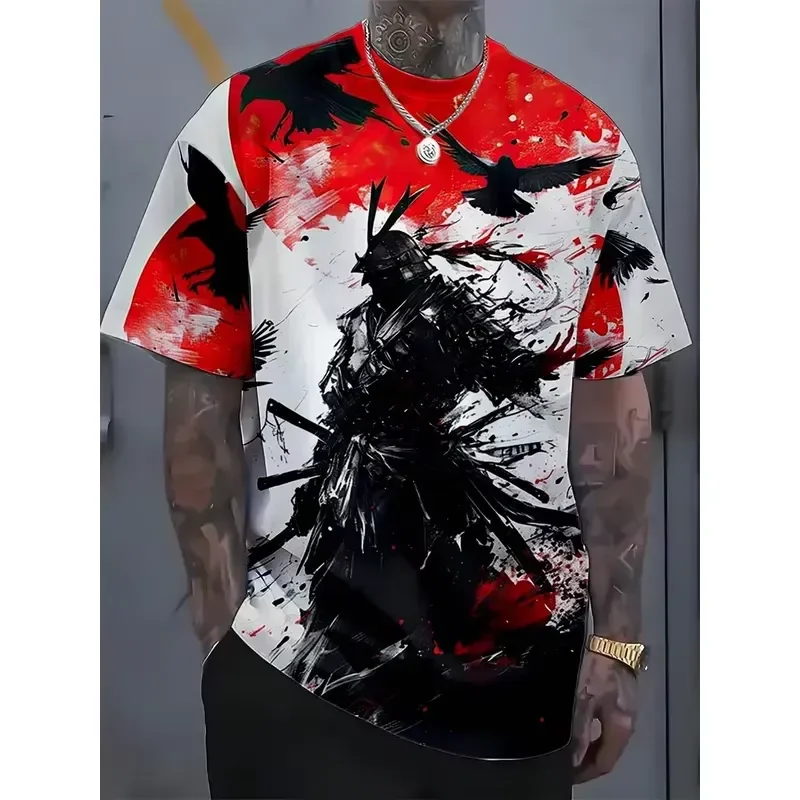 3D Digital Print Samurai Ghost Hand T Shirt Men 2026 Comfortable Stretchy Crew Neck Short Sleeve Tee Regular Fit Spring