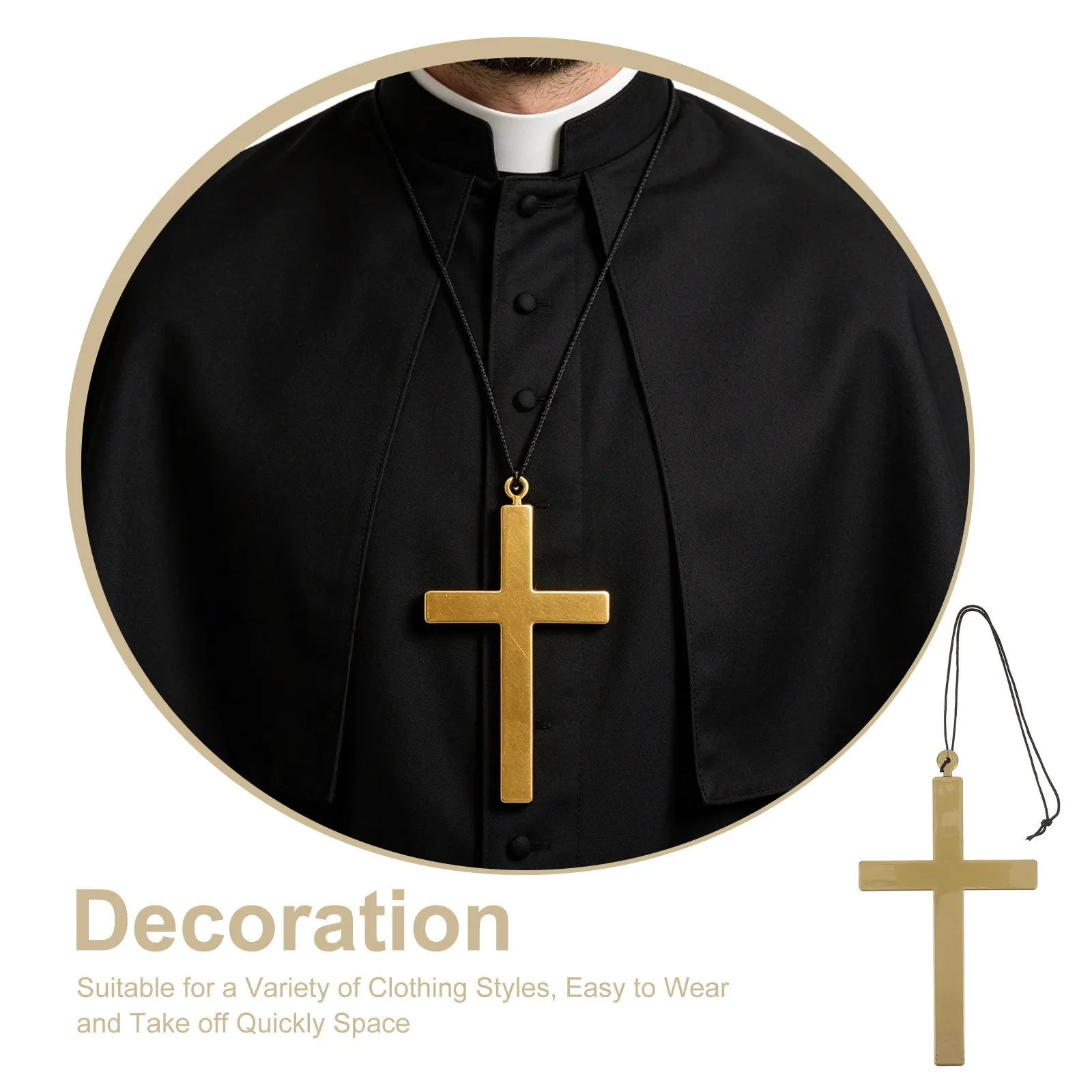 3pcs Men's Religious Crucifix Pendant Necklace Set for Clergy, Baptism, Church Ceremony