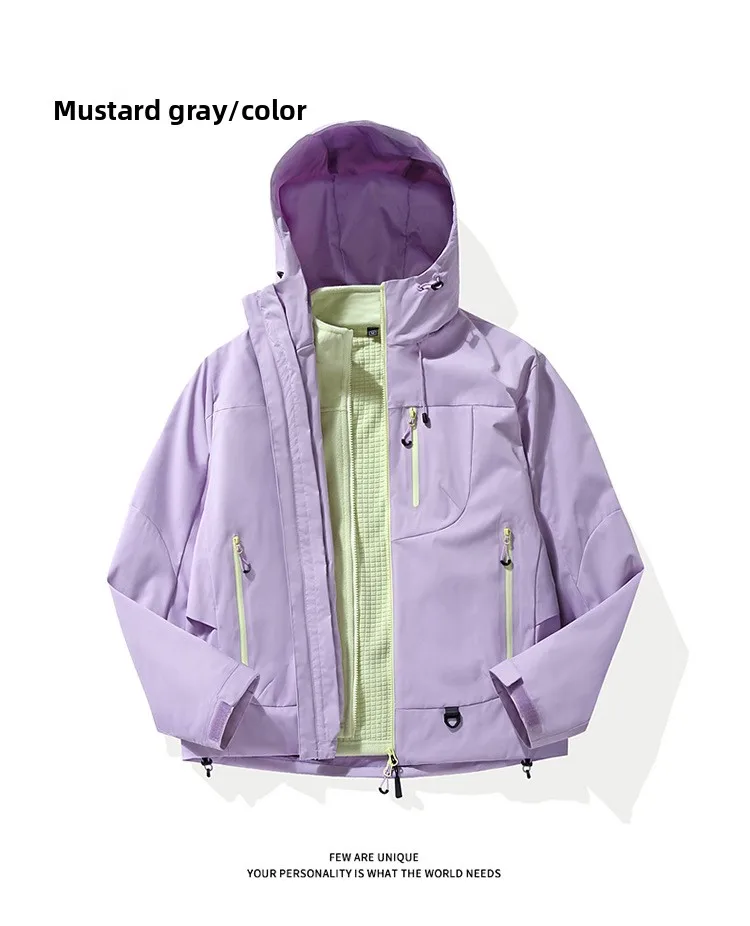 Empty Mountain Rain Hardshell Wind- und Wasserdichte Funktionelle Outdoor Drei-in-Eins-Kapuzen-Bergsteigerjacke für Männer und Frauen – Detail 17