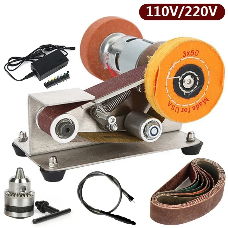 Multifunctional Stainless Steel Mini Sanding Belt Machine Fixed Angle Polishing Machine DIY Desktop Home Sharpening Tool