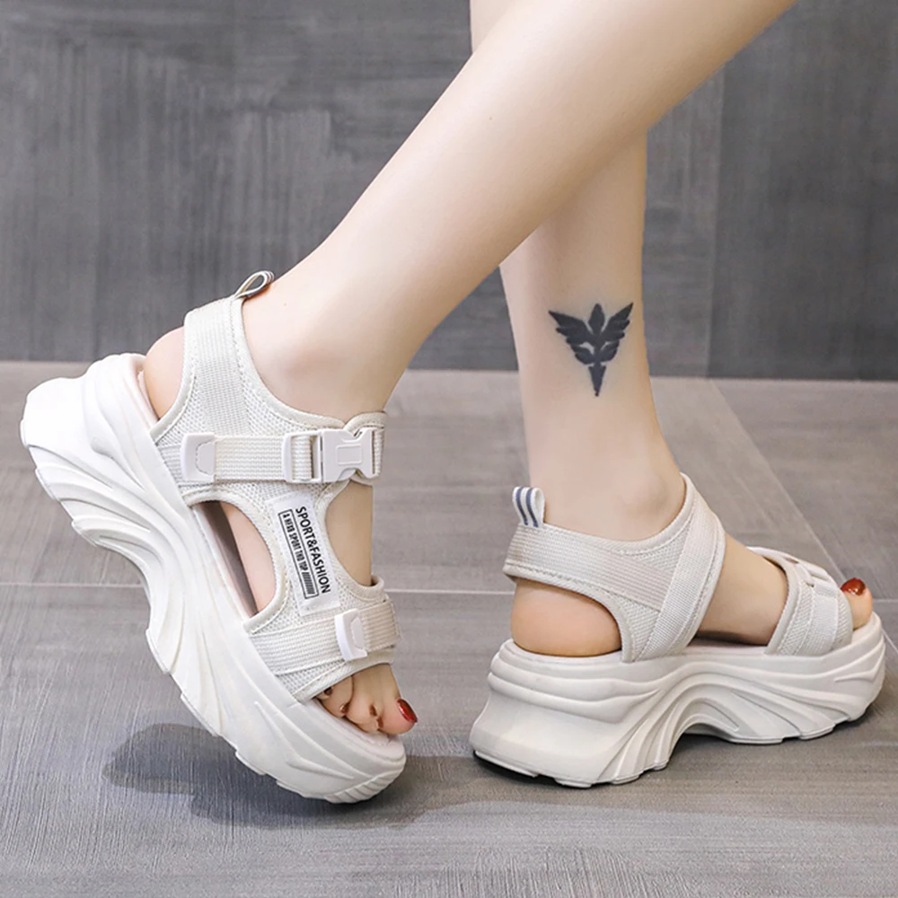 2024 Zomer Cool Haak & Loop Platform Sandalen Vrouwen Mode Hoge Hak Sandalen Hot Casual Wit Zwart Vrouwen Wandelschoenen Comfort