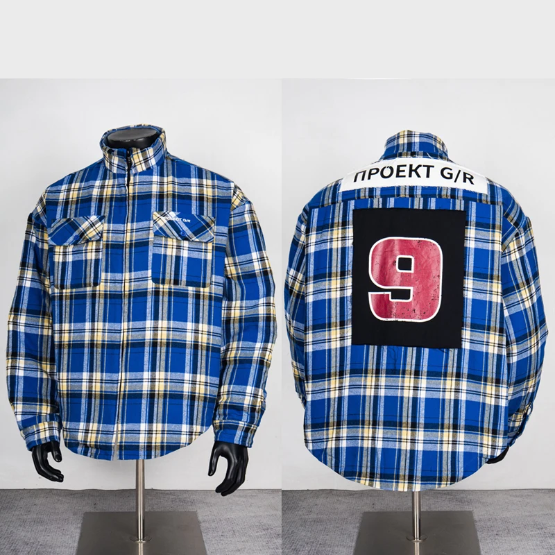 

Американский хип-хоп уличная одежда проект G/R клетчатая куртка на молнии тканевый принт с вышивкой логотипа модные мужские и женские пальто
